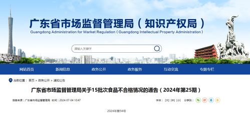 广东省市场监督管理局关于15批次食品不合格情况的通告（2024年第25期）